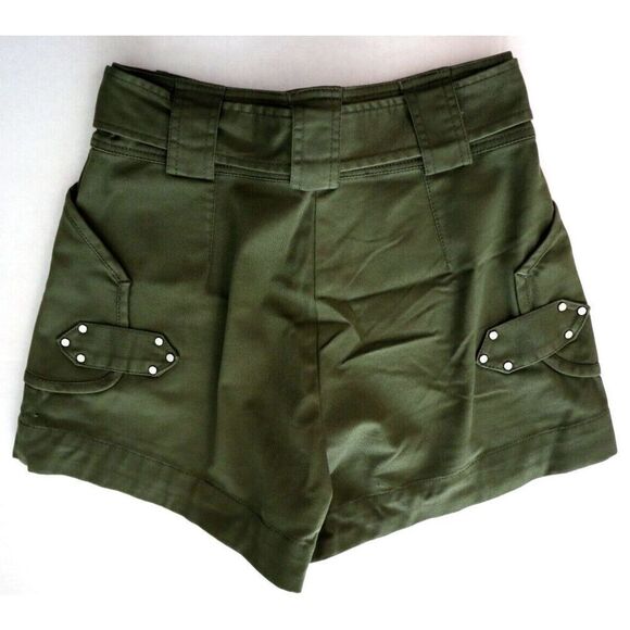 Derek Lam 10 Crosby Women's Sz 0 Fatigue Green Monterey Belted Shorts - Picture 2 of 12